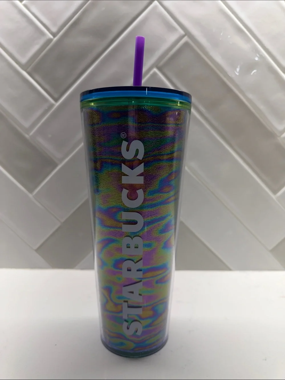 Starbucks Summer 2023 “Oil Slick” / Groovy Wave Iridescent Cold Cup — 24 oz